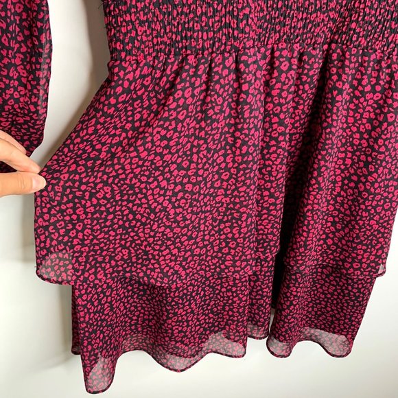 RACHEL ROY Black Wild Pink Combo Elastic Waist Sheer Ruffle‎ Dress Sz S - Picture 5 of 11